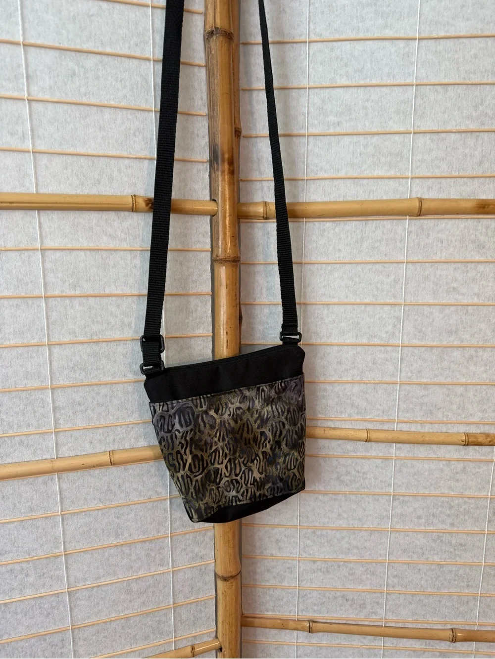 Hand Crafted Leopard-Print Crossbody Bag with Black Strap